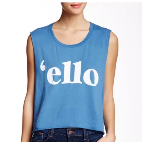 Wildfox Blue Sleeveless ‘Ello Oversized Crop Top - Picture 2 of 4